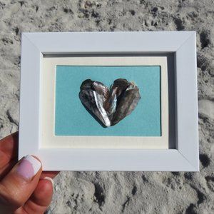 Tiny Frame Iridescent Pen Seashell Valentine Heart Blue Background Handmade Art